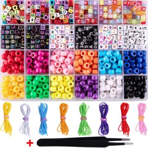 Duufin Beads for Jewellery Making 8mm Pony Beads Colourful Alphabet Letter Beads 8 Rolls Elastic Bracelet String 1 Pc Tweezers for Women Girls Jewellery Making and DIY Crafts