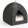 Bedsure Pet Tent Cave Bed for Cats/Small Dogs - 38x38x38cm 2-In-1 Cat Tent/Cat Bed House with Removable Washable Cushion Pillow - Microfiber Indoor Outdoor Pet Beds, Dark Grey