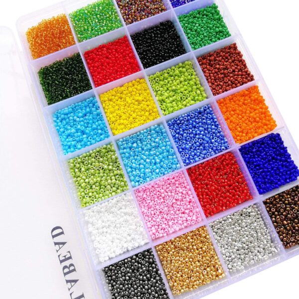 BALABEAD 12/0 Glass Seed Beads About 24000pcs in Box 24 Multicolor Assortment Size 2mm Seed Beads for Jewelry Making (1000pcs/Color, 24 Colors)