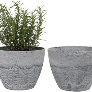 La Jolíe Muse Flower Pot Large Garden Planters 19CM Pack 2 Outdoor Indoor, Outdoor Planters with Drain Hole (Marble) Grey