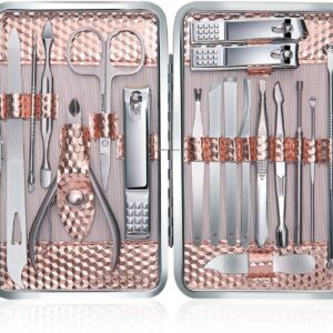 Keiby Citom Manicure Set 18pcs Professional Nail Clippers Kit Pedicure Care Tools-Stainless Steel Grooming Tools With Rose Gold PU Leather Case for Travel & Home (Rose Gold)