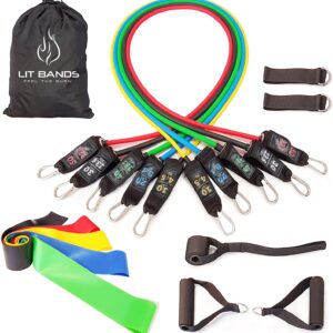 LITBANDS Exercise Resistance Bands Set with handles For Men And Women - Stackable Up To 150 LBS / 68 KG Fitness Workout Tubes With 5 Loop Bands, Complete 16 Piece Set For Home Gym And Outdoor Sports