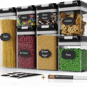 Chef's Path Airtight Food Storage Container Set - Labels & Marker - Kitchen & Pantry Containers - Ideal for Flour, Cereal, Spaghetti, Pasta & more - Clear Plastic Canisters with Durable Lids