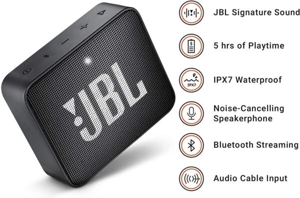 JBL GO2 Portable Bluetooth Speaker with Rechargeable Battery, Waterproof, Built-in Speakerphone, Black