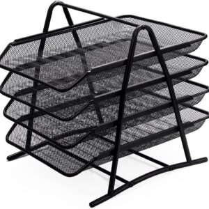 Zuvo Mesh Desk Organiser 4 Tier Letter Tray Organizer Office Desktop Document Paper File Storage Mesh Filling Collection for Home &Office Use (Black)