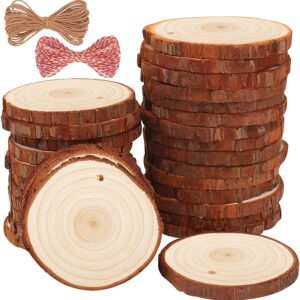 Fuyit Natural Wood Slices 30 Pcs 6-7cm Drilled Hole Unfinished Log Wooden Circles for DIY Crafts Wedding Decorations Christmas Ornaments