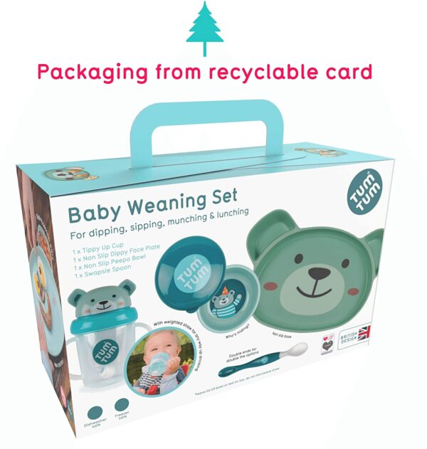 TUM TUM Baby Dinner Set for Weaning, Baby Weaning Set inc. Baby Suction Plate, Bowl, Spoon & Sippy Cup (Boris Bear)