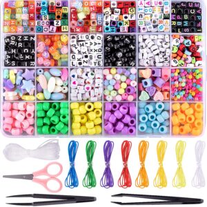 Duufin 1500 Pcs Beads for Jewelry Making Pony Beads Rainbow Pop Beads Heart Beads with 8 Roll Colourful Strings 1 Roll Clear String 2 Pcs Tweezers and 1 Pair Scissors for DIY Craft