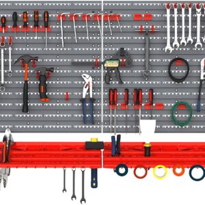 DURHAND 54 Pcs On-Wall Tool Equipment Holding Pegboard Home DIY Garage Organiser DIY w/ 50 Pegs 2 Shelves