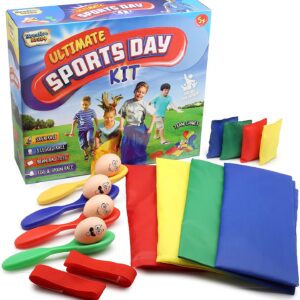 KreativeKraft Sports Day Kit | Giant 18 Pieces Mega Set For Traditional Outdoor Lawn Games & Garden Races Includes Sack Race, Egg And Spoon, Bean Bag Toss Game | Family Games For Adults And Kids