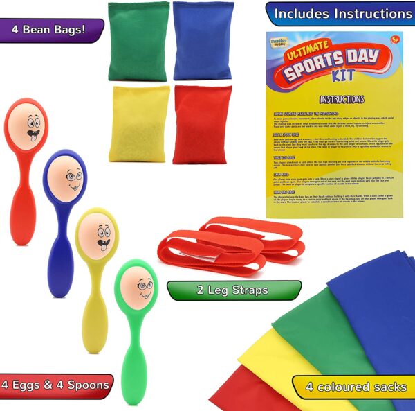 KreativeKraft Sports Day Kit | Giant 18 Pieces Mega Set For Traditional Outdoor Lawn Games & Garden Races Includes Sack Race, Egg And Spoon, Bean Bag Toss Game | Family Games For Adults And Kids