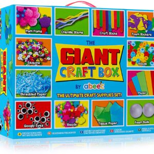 abeec Giant Craft Box - Box of Arts and Crafts Supplies - Containing Lolly Pop Sticks, Googly Eyes, Pipe Cleaners, Tissue Paper, Pom Poms Plus Loads More