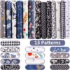 13 Pieces Floral Fat Quarters Quilting Fabric Bundles 20 x 16 Inch/ 50 x 40 cm Cotton Textile Craft Fabric Checked Striped Floral Quilting Patchwork for DIY Scrapbooking Art Craft, Checked Striped