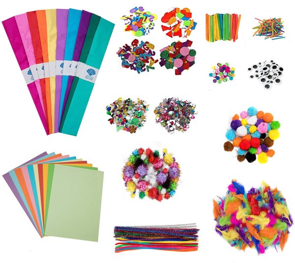 edukit Arts and Craft for kids 1500 Pieces, Including Pipe Cleaners, Pom Poms, Sticky Gems, Googly Eyes, Foam Sheets, Feathers, Tissue and Craft paper, Matchsticks in Various Sizes and Colours