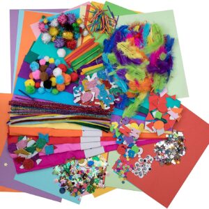 edukit Arts and Craft for kids 1500 Pieces, Including Pipe Cleaners, Pom Poms, Sticky Gems, Googly Eyes, Foam Sheets, Feathers, Tissue and Craft paper, Matchsticks in Various Sizes and Colours