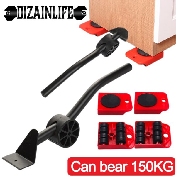 5PCS/Set Professional Furniture Transport Lifter Tool Set Furniture Mover Wheel Bar Roller Device Heavy Stuffs Moving Hand Tools
