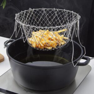 Foldable Steam Rinse Strain Stainless Steel Folding Frying Basket Colander Sieve Mesh Strainer Kitchen Cooking Tools Accessories