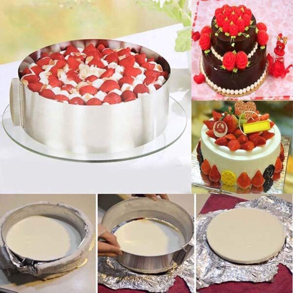 6-12 inch Adjustable Stainless Steel Dessert Cake Mold Circle Baking Round Mousse Ring Cake Mould Kitchen Cake Decorating Tool