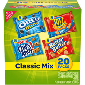 Nabisco Classic Mix Variety Pack, OREO Mini, CHIPS AHOY! Mini, Nutter Butter Bites, RITZ Bits Cheese, 20 Snack Packs