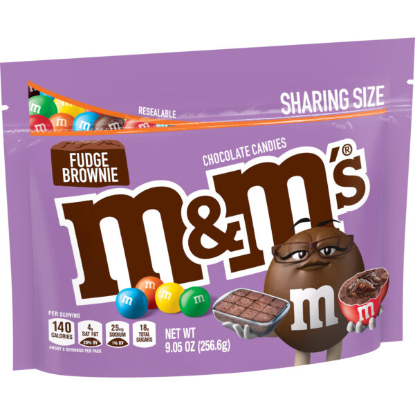 M&M'S Fudge Brownie Sharing Size Chocolate Candy, 9.05 oz. Stand Up Bag (Pack of 2)