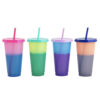 NOGIS Color Changing Cold Drink Cups: 24oz Blank Cold Cups - 4 Reusable Cups, Lids and Straws - Summer Coffee Tumblers - Summer Cups, Set of 4